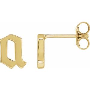 14K Yellow Single Gothic Initial A Earring