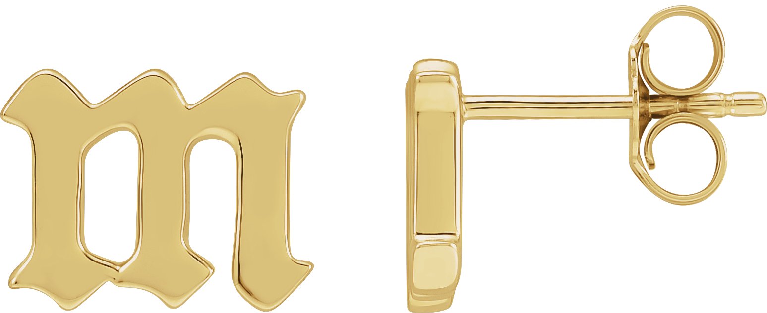 14K Yellow Single Gothic Initial M Earring