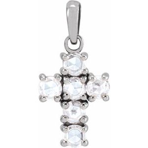 14K White 1/8 CTW Rose-Cut Natural Diamond Cross Pendant