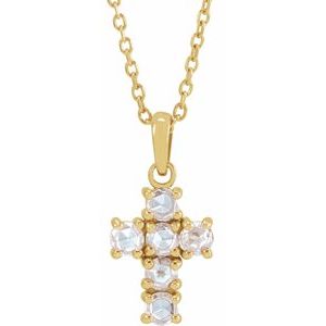 14K Yellow 1/4 CTW Rose-Cut Natural Diamond Cross 16-18" Necklace