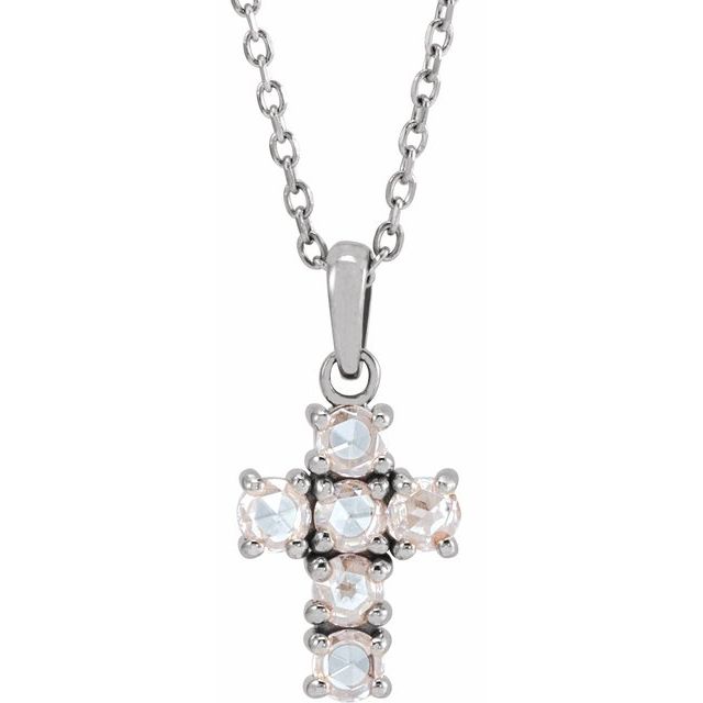 14K White 1/6 CTW Rose-Cut Natural Diamond Cross 16-18
