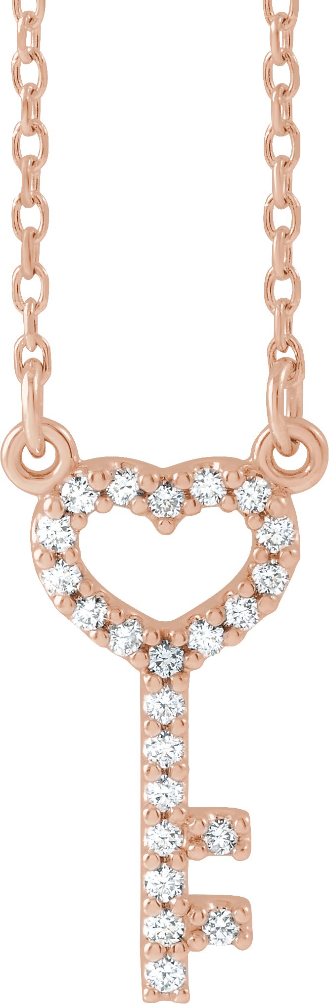 .08 CTW Natural Diamond Key Necklace – 14K Rose Gold