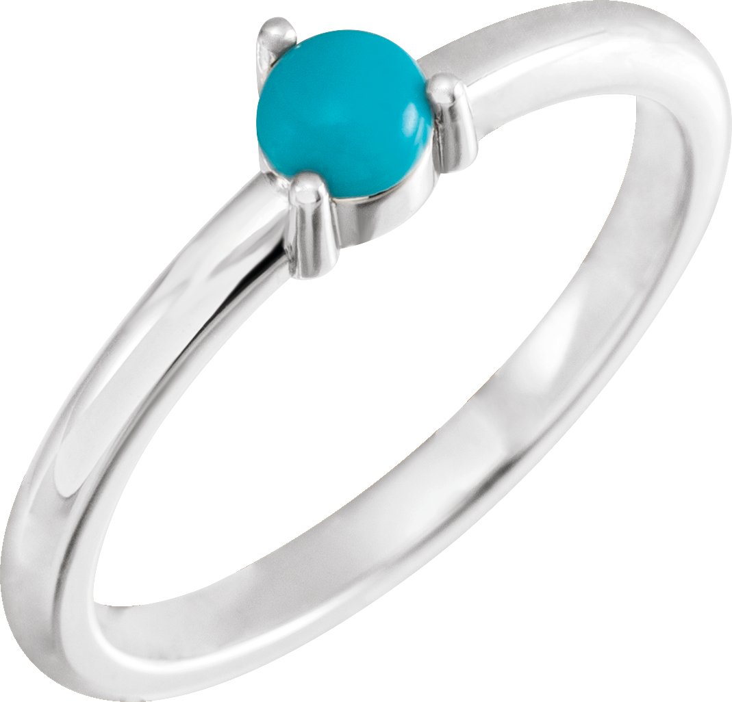 14K White Natural Turquoise Cabochon Ring