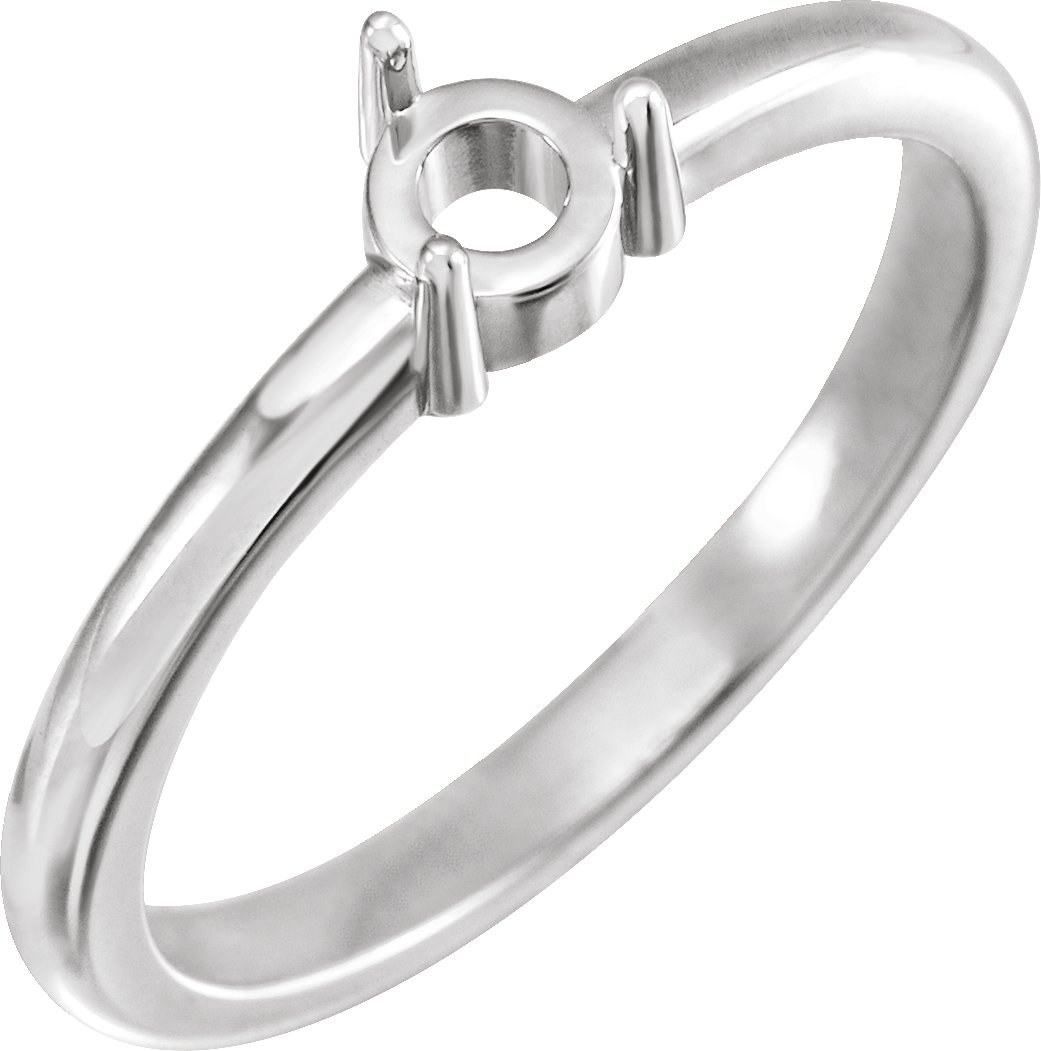 14K White 4 mm Round Cabochon Ring Mounting