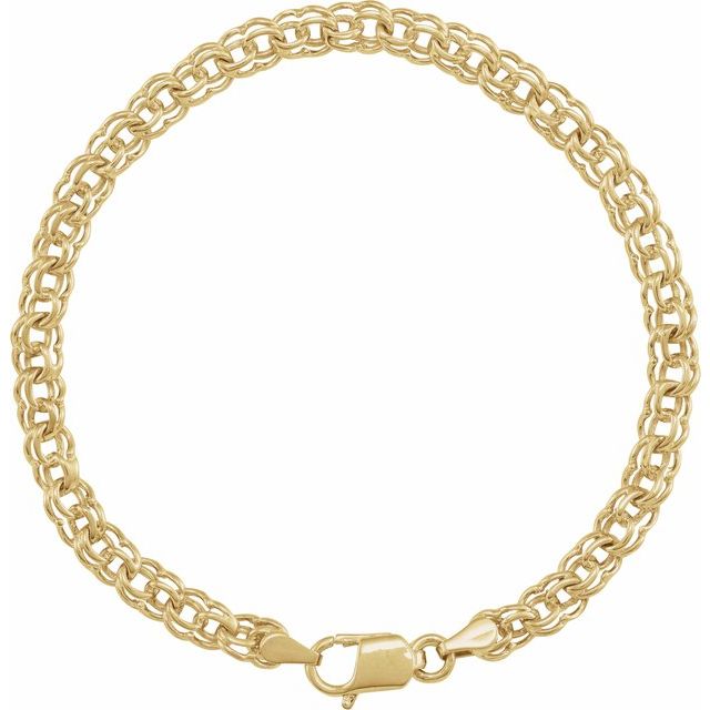 14K Yellow Solid Double Link Charm Bracelet 
