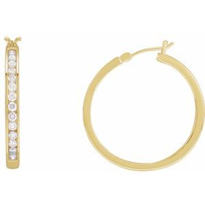 14K Yellow 1 CTW Natural Diamond Hoop Earrings