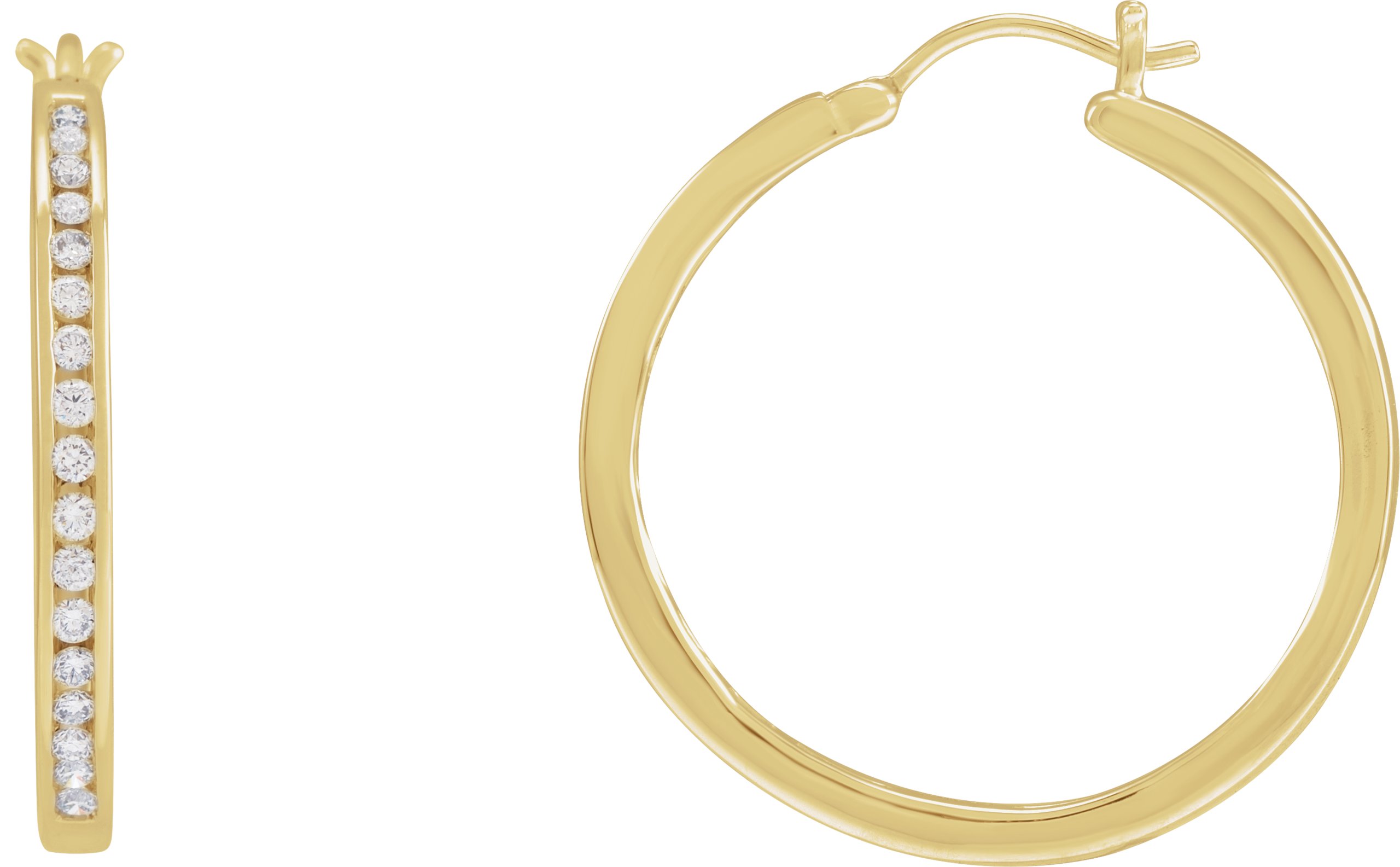 14K Yellow 1/2 CTW Diamond Hoop Earrings