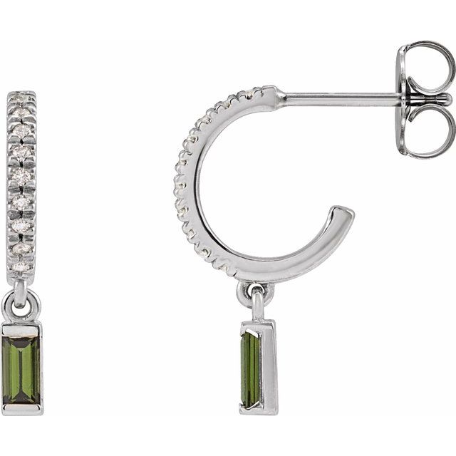 Sterling Silver Natural Green Tourmaline & .08 CTW Natural Diamond French-Set Hoop Earrings