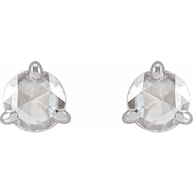 14K White 5/8 CTW Rose-Cut Natural Diamond 3-Prong Claw Earrings