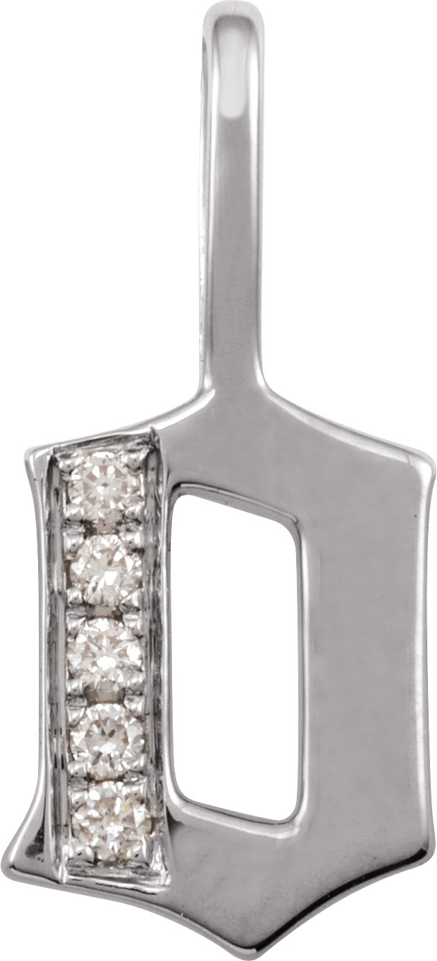 14K White .05 CTW Natural Diamond Gothic Initial O Charm/Pendant