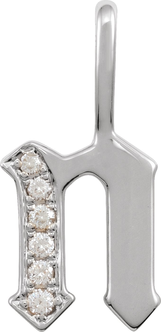 14K White .06 CTW Natural Diamond Gothic Initial N Charm or Pendant Ref 18482028