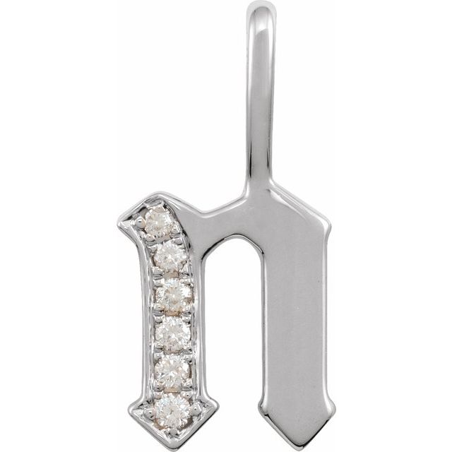 14K White .06 CTW Natural Diamond Gothic Initial N Charm/Pendant