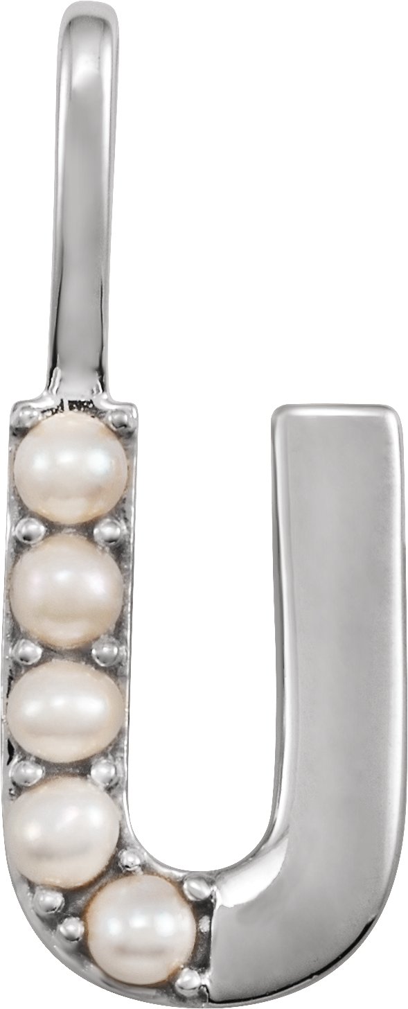 14K White Cultured White Pearl Initial U Charm or Pendant Ref 18479303