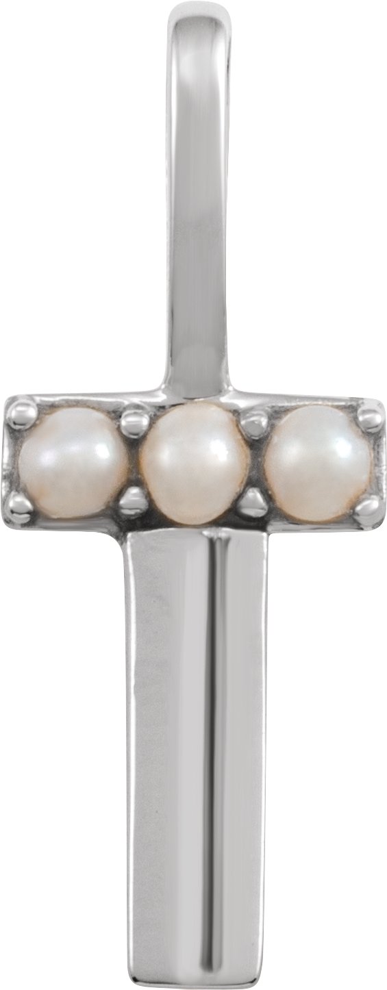 14K White Cultured White Pearl Initial T Charm or Pendant Ref 18479300