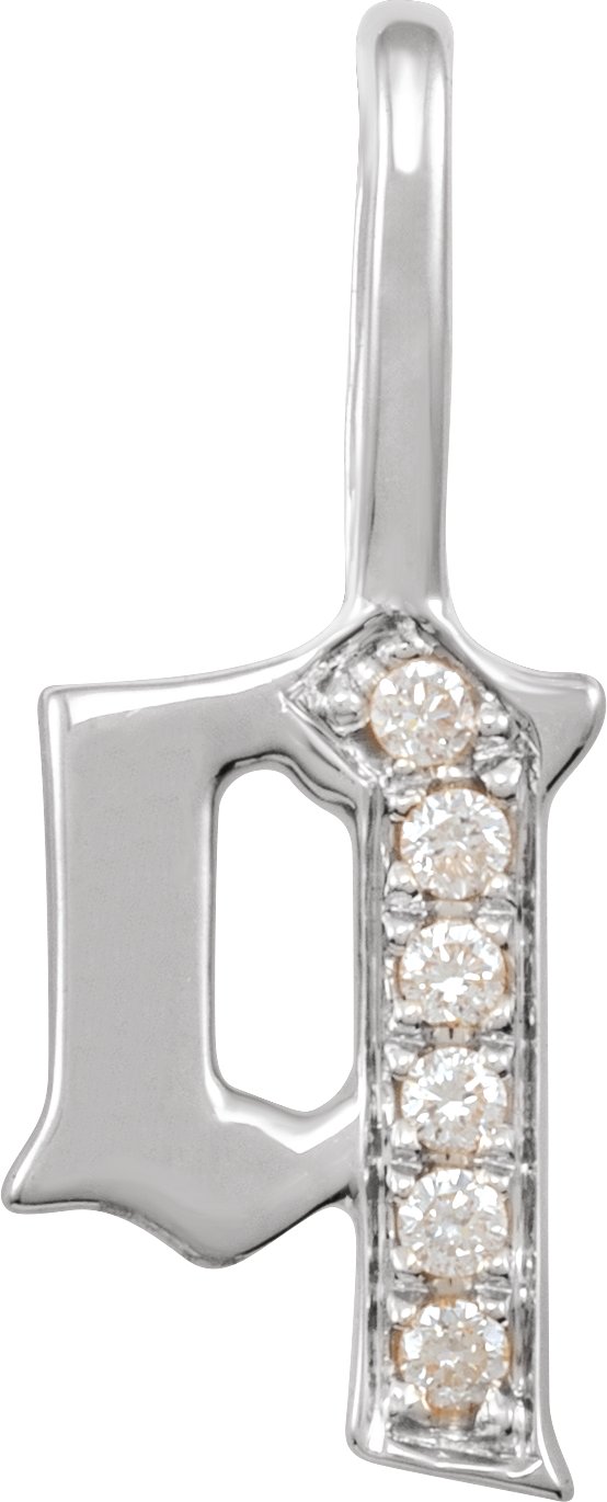 14K White .04 CTW Natural Diamond Gothic Initial Q Charm or Pendant Ref 18482037