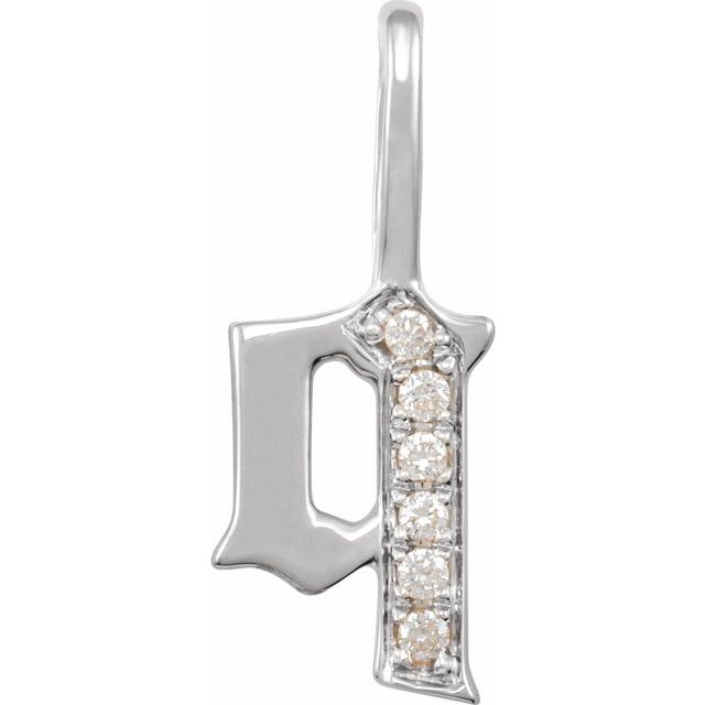 14K White .04 CTW Natural Diamond Gothic Initial Q Charm/Pendant