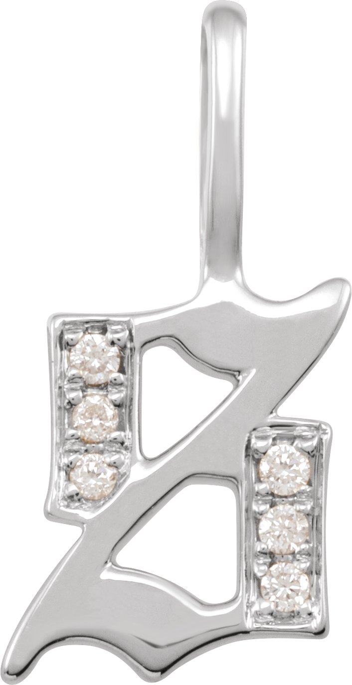 14K White .04 CTW Natural Diamond Gothic Initial S Charm/Pendant