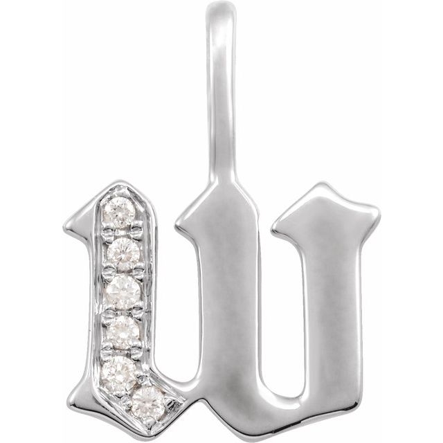 14K White .06 CTW Natural Diamond Gothic Initial W Charm/Pendant
