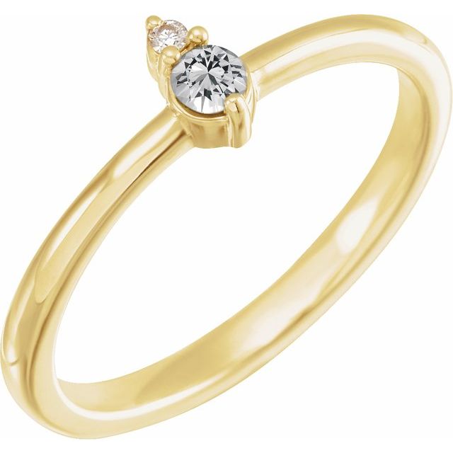 14K Yellow Natural White Sapphire & .015 CT Natural Diamond Ring