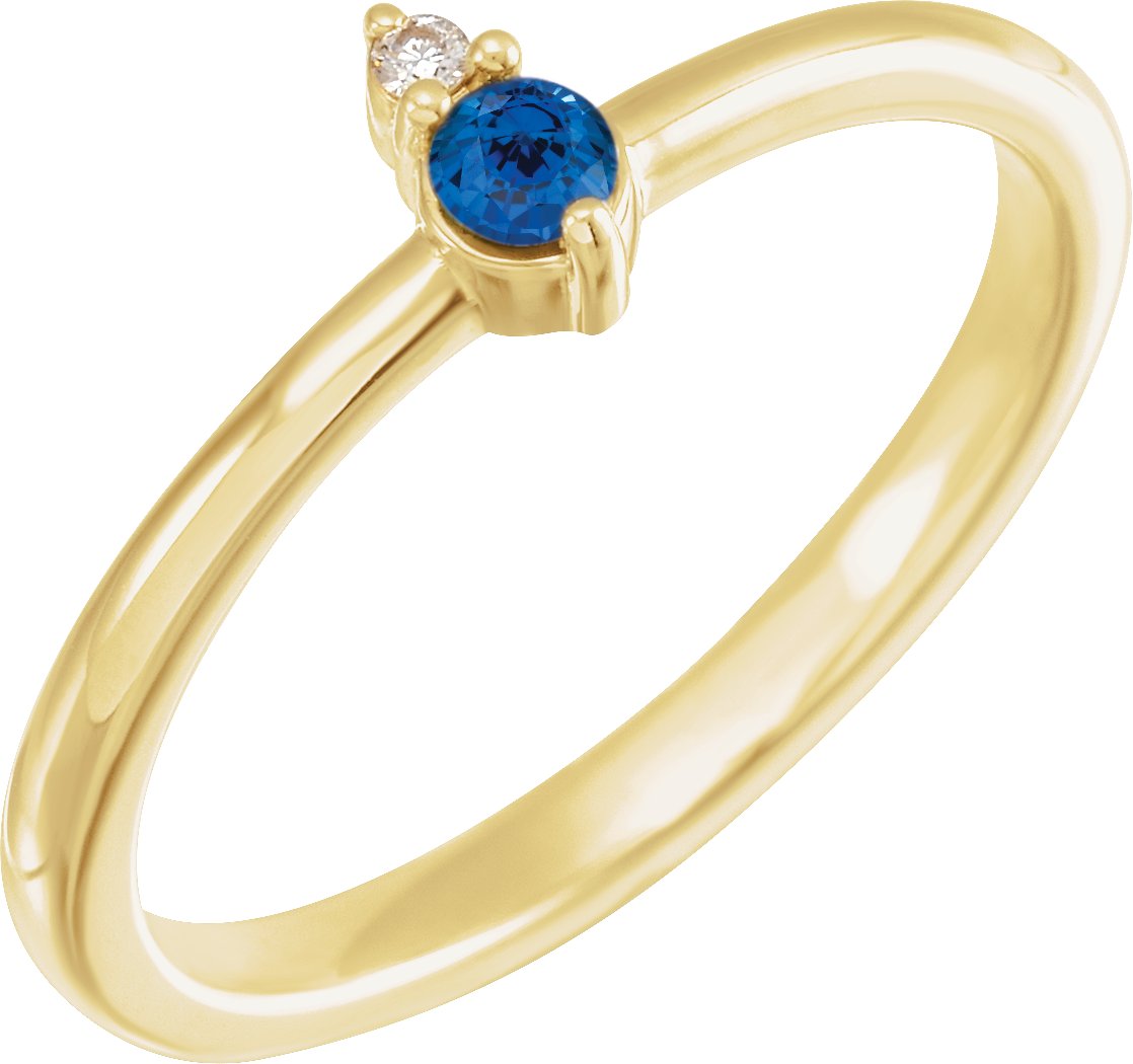 14K Yellow Natural Blue Sapphire & .015 CT Natural Diamond Ring