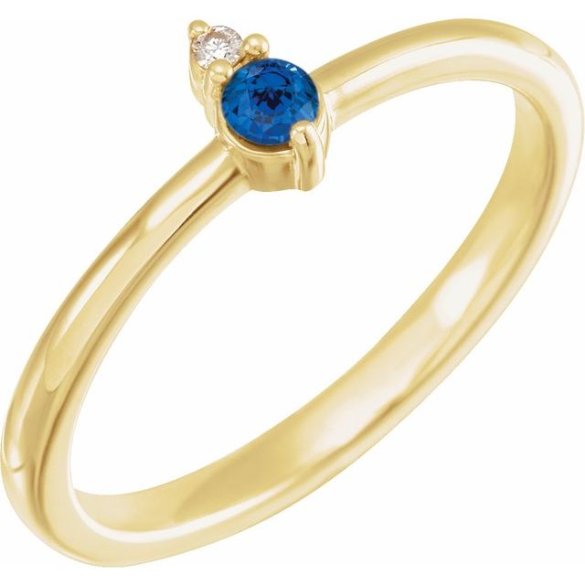 14K Yellow Natural Blue Sapphire & .015 CT Natural Diamond Ring