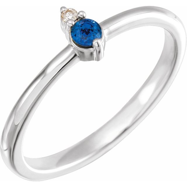 14K White Natural Blue Sapphire & .015 CT Natural Diamond Ring