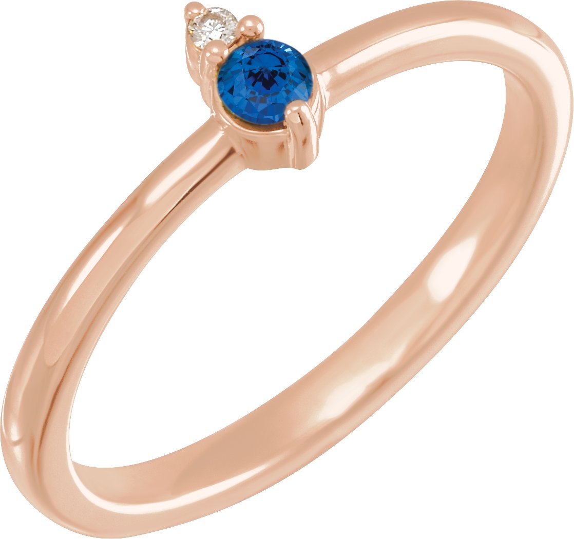 Natural Blue Sapphire And .015 Ct Natural Diamond Ring – 14K Rose Gold