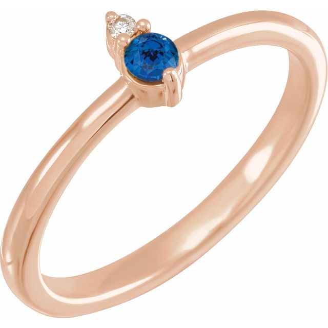 14K Rose Natural Blue Sapphire & .015 CT Natural Diamond Ring