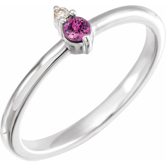 Sterling Silver Natural Pink Sapphire & .015 CT Natural Diamond Ring