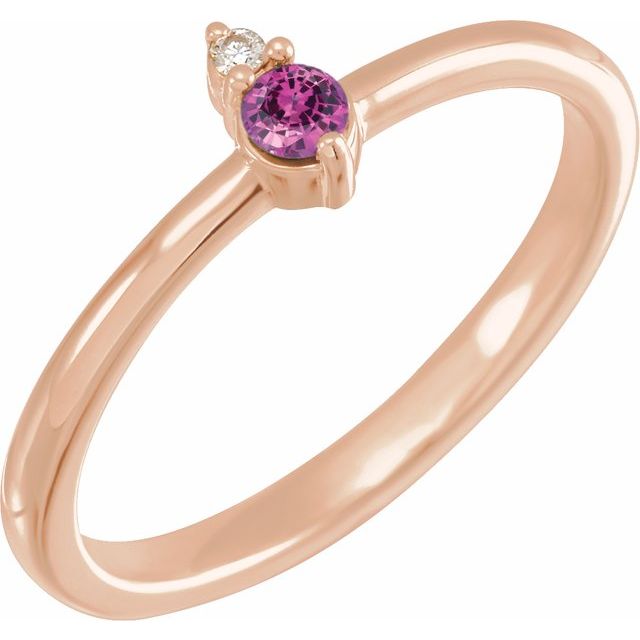 14K Rose Natural Pink Sapphire & .015 CT Natural Diamond Ring
