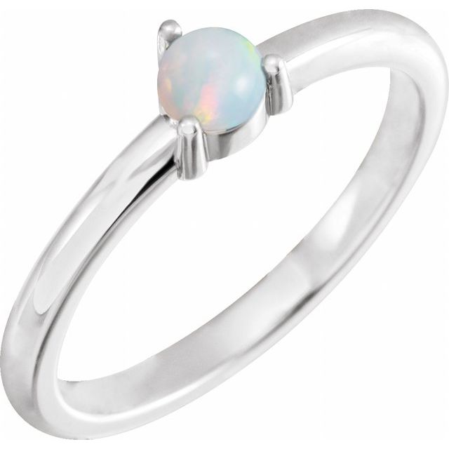 Sterling Silver Natural White Opal Cabochon Ring