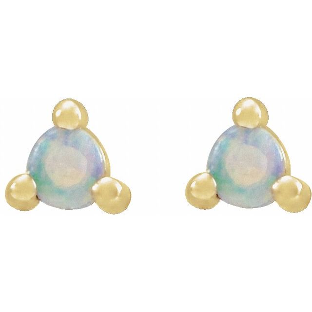14K Yellow 3 mm Round Natural White Opal Earrings