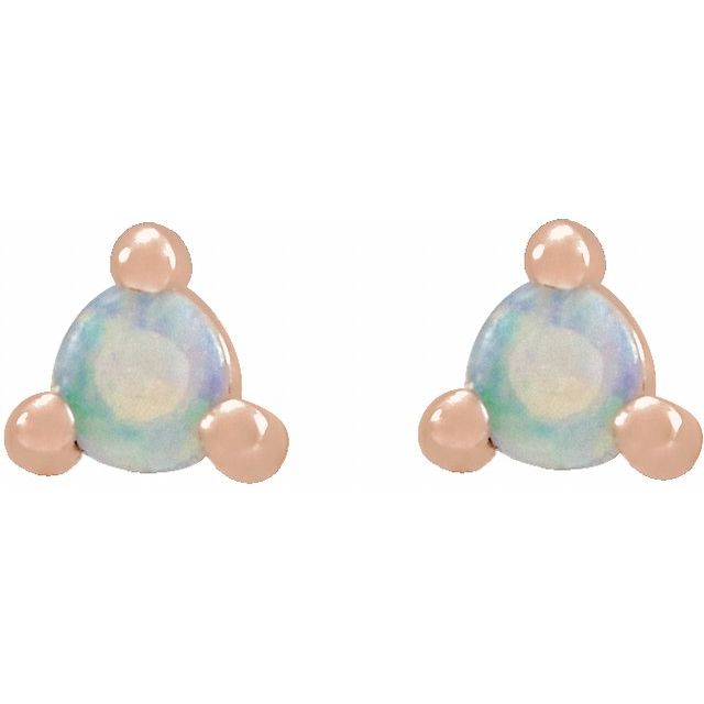 14K Rose 3 mm Round Natural White Opal Earrings