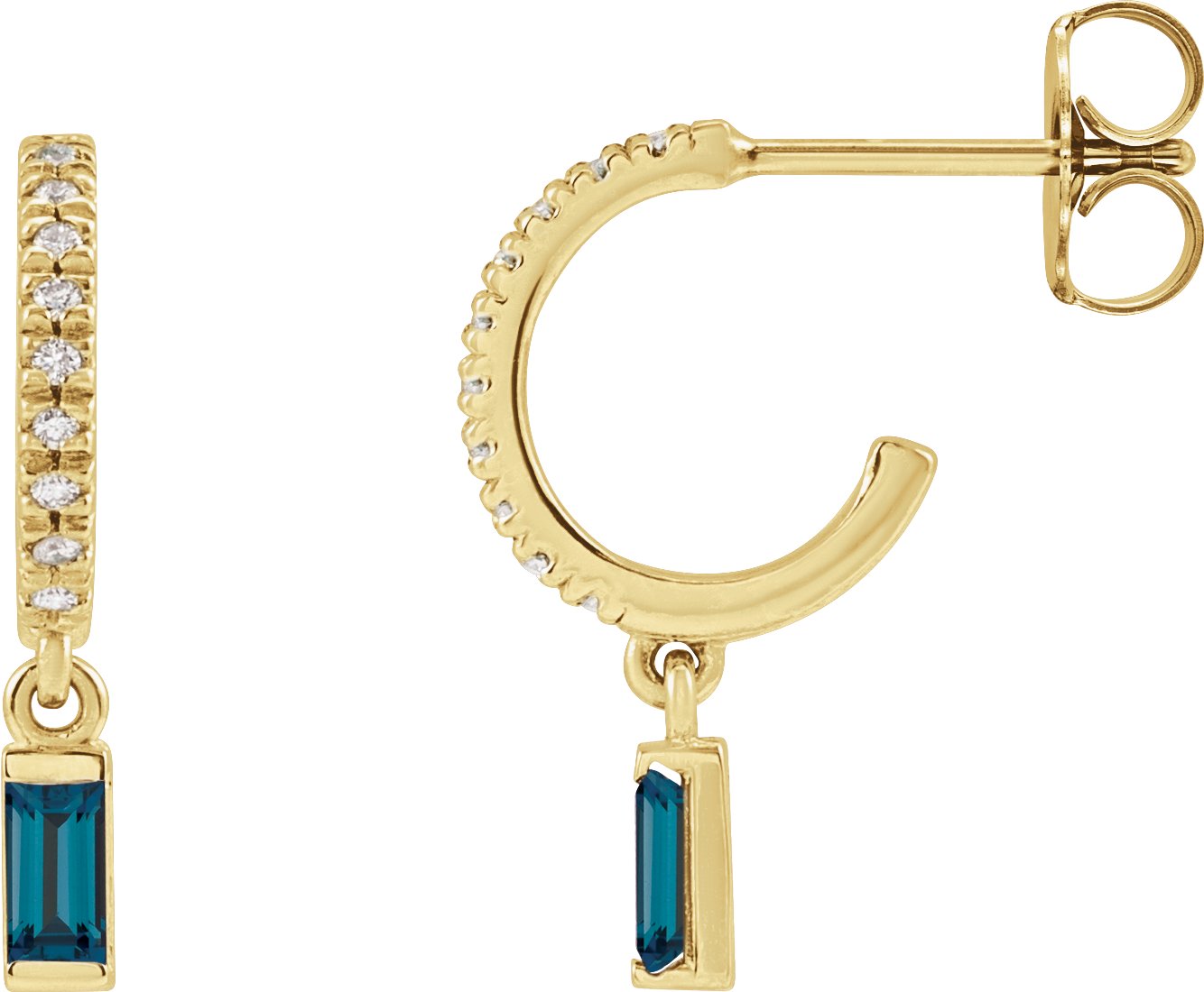 14K Yellow Natural London Blue Topaz and .08 CTW Natural Diamond French Set Hoop Earrings Ref 18164820