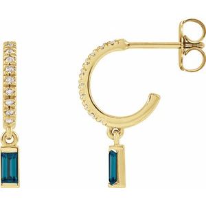 14K Yellow Natural London Blue Topaz & .08 CTW Natural Diamond French-Set Hoop Earrings