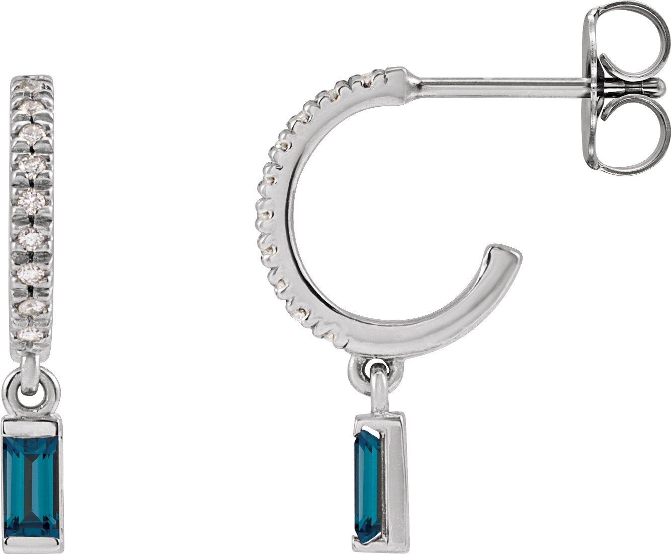 14K White Natural London Blue Topaz & .08 CTW Natural Diamond French-Set Hoop Earrings