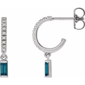 14K White Natural London Blue Topaz & .08 CTW Natural Diamond French-Set Hoop Earrings