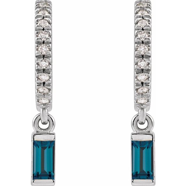 14K White Natural London Blue Topaz & .08 CTW Natural Diamond French-Set Hoop Earrings