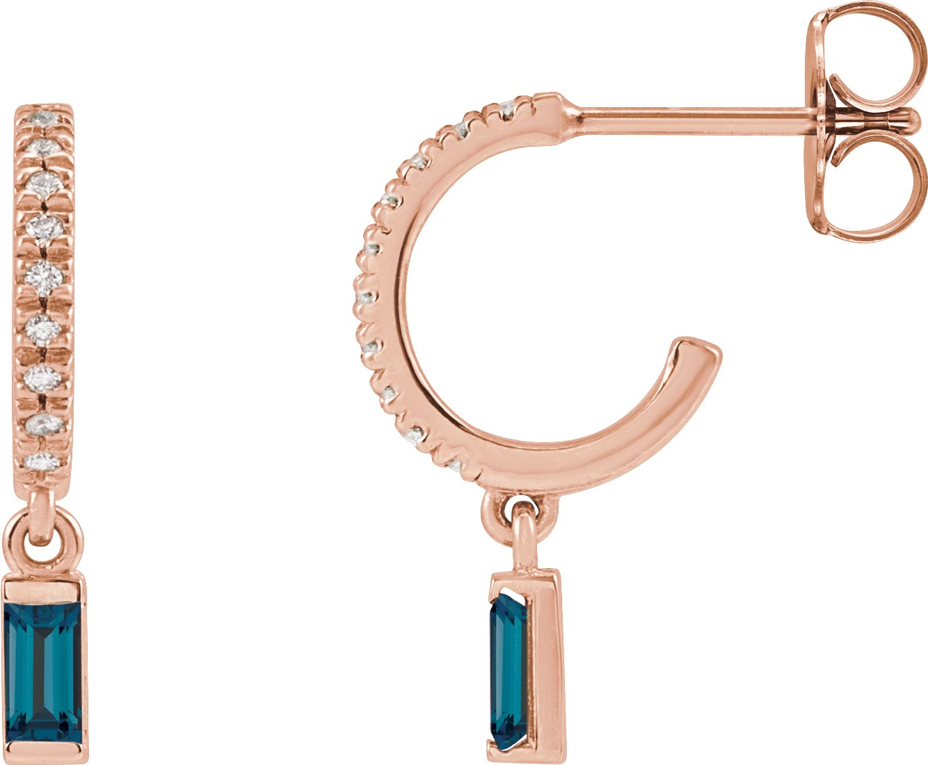 14K Rose Natural London Blue Topaz and .08 CTW Natural Diamond French Set Hoop Earrings Ref 18164819