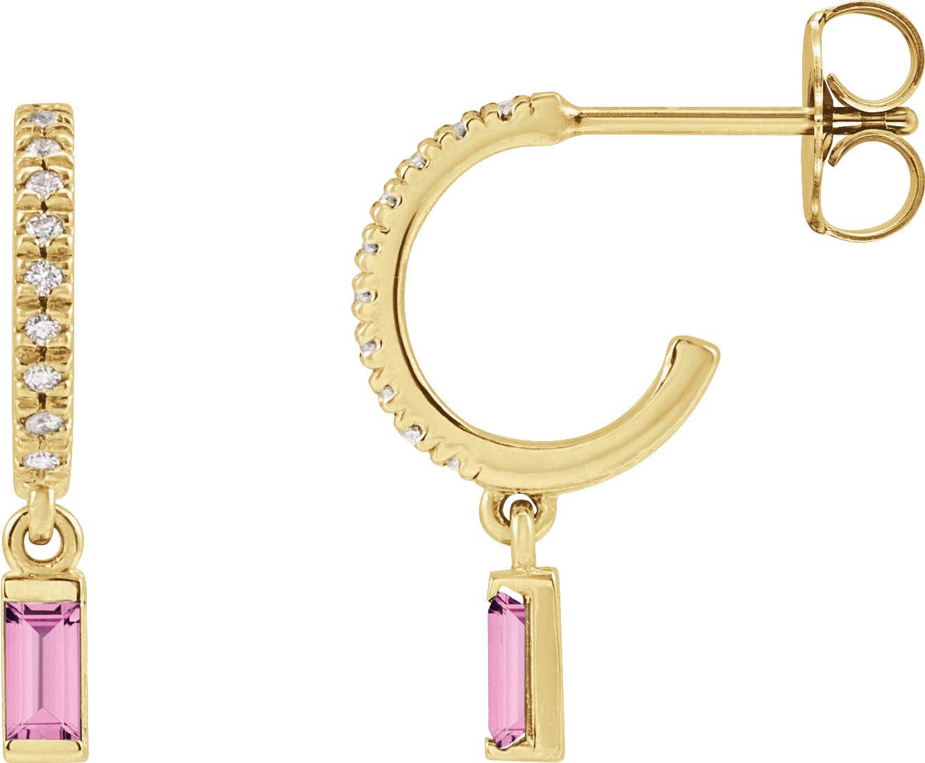 14K Yellow Natural Pink Sapphire and .08 CTW Natural Diamond French Set Hoop Earrings Ref 18164827