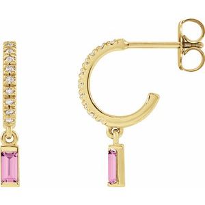 14K Yellow Natural Pink Sapphire & .08 CTW Natural Diamond French-Set Hoop Earrings