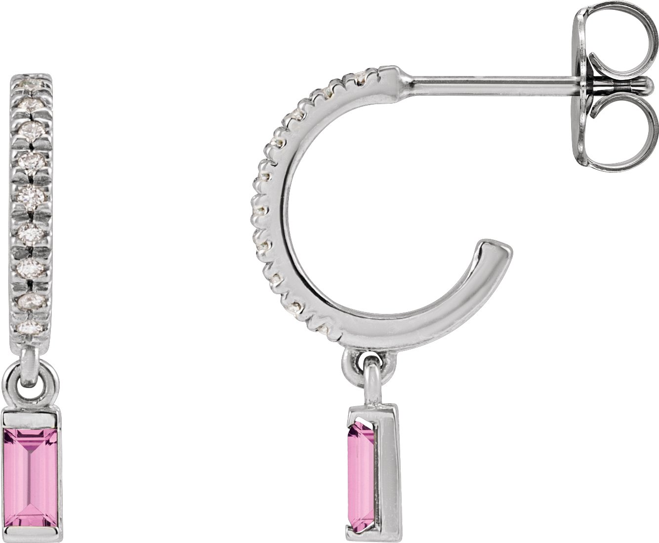 14K White Natural Pink Sapphire & .08 CTW Natural Diamond French-Set Hoop Earrings