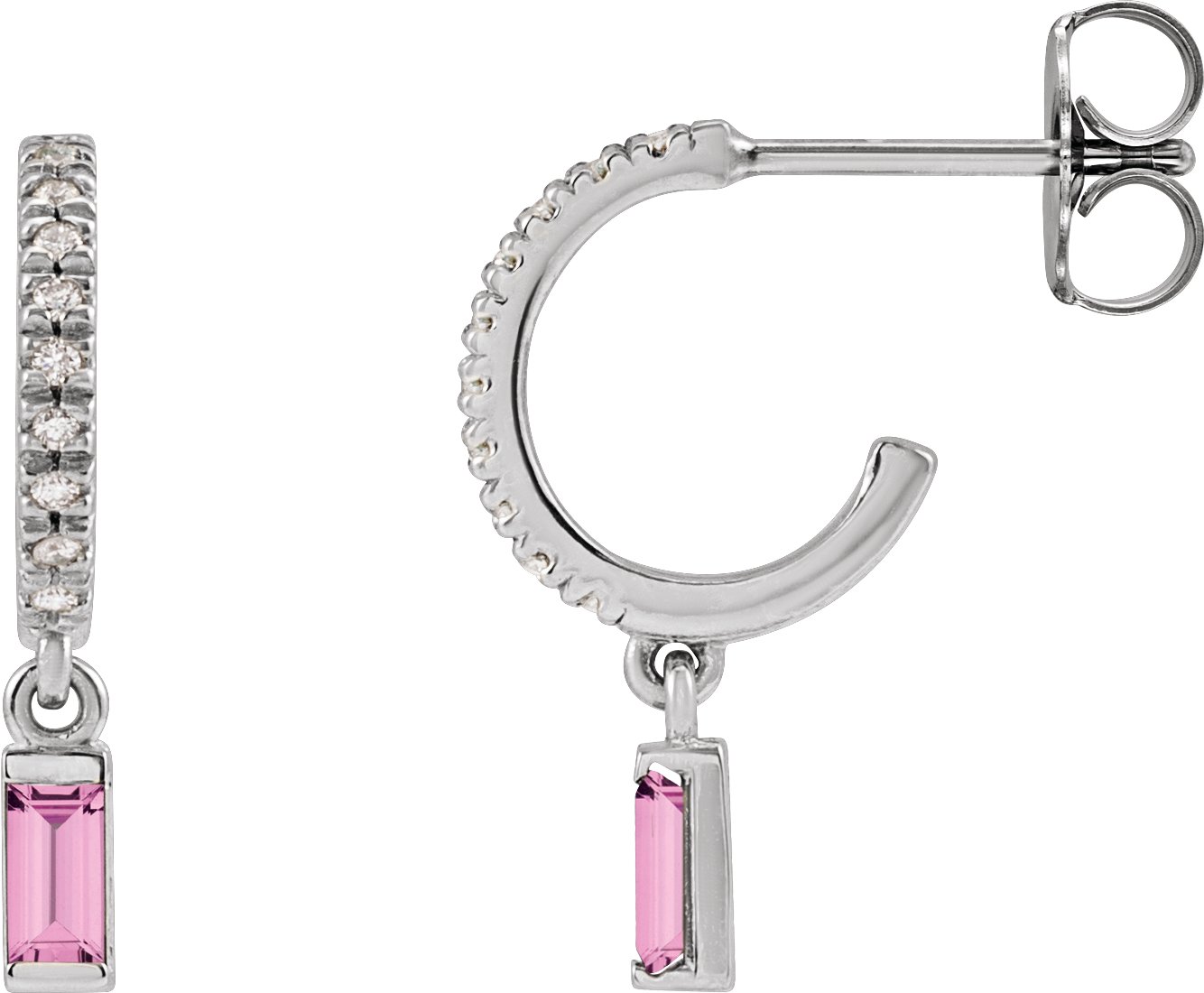 Sterling Silver Natural Pink Sapphire and .08 CTW Natural Diamond French Set Hoop Earrings Ref 18164837