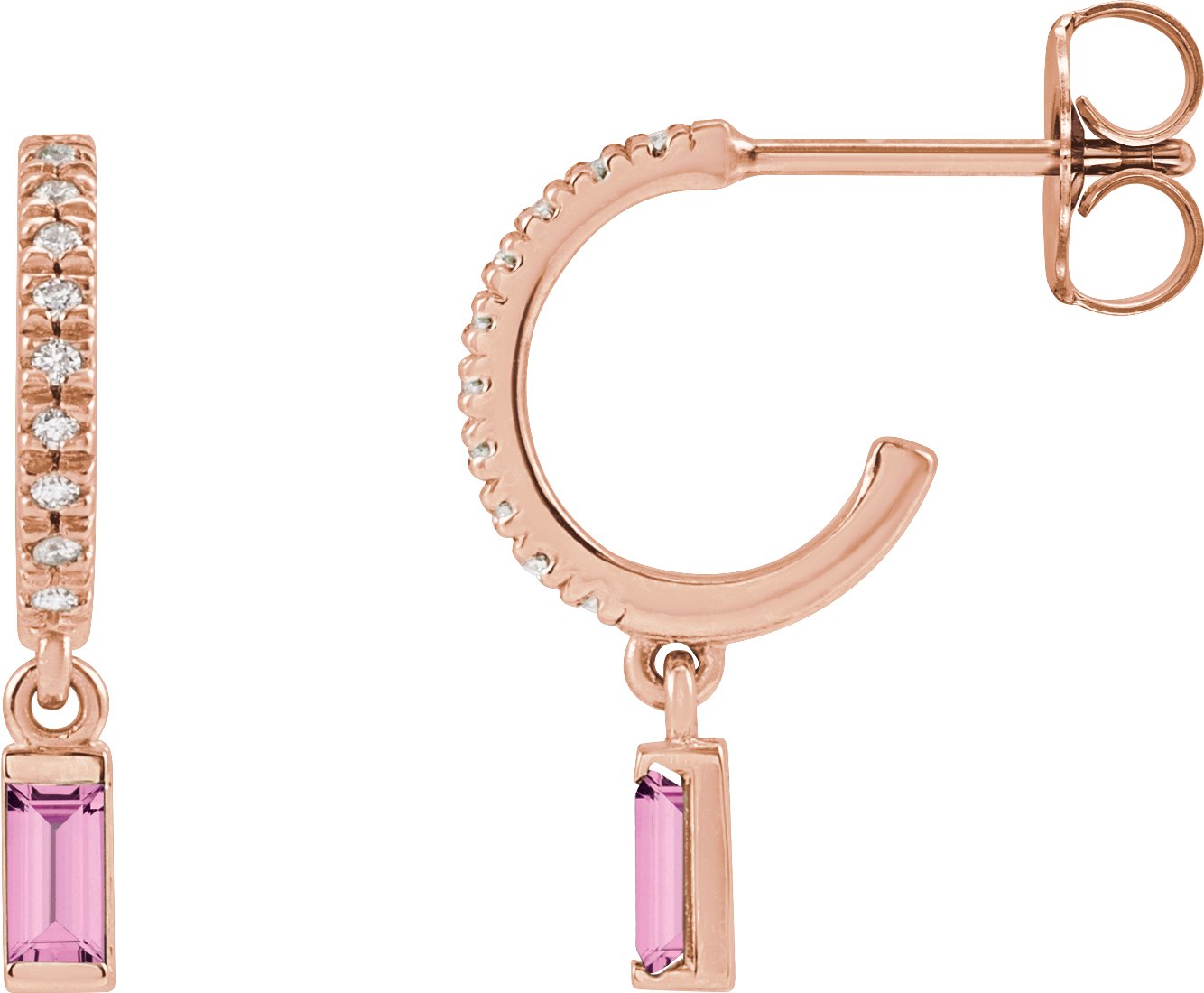 14K Rose Natural Pink Sapphire and .08 CTW Natural Diamond French Set Hoop Earrings Ref 18164834