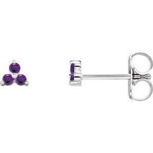 Sterling Silver Natural Amethyst Three Stone Earrings
