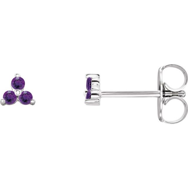 Sterling Silver Natural Amethyst Three Stone Earrings