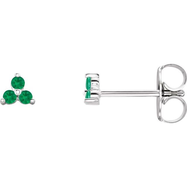 Sterling Silver Natural Emerald Three Stone Earrings