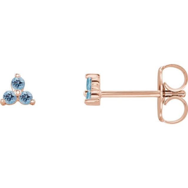 14K Rose Natural Aquamarine Three Stone Earrings