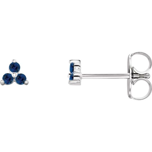 Sterling Silver Natural Blue Sapphire Three Stone Earrings
