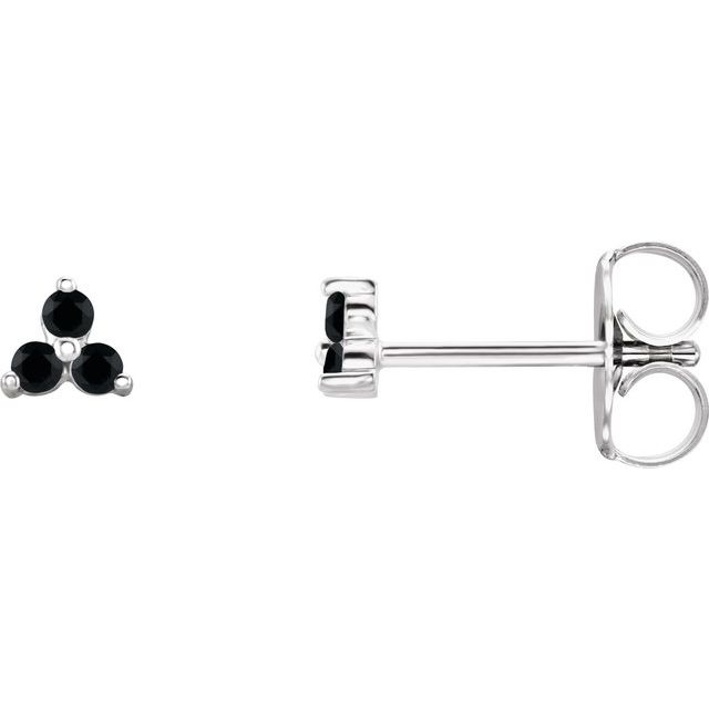 Platinum Natural Black Spinel Three Stone Earrings